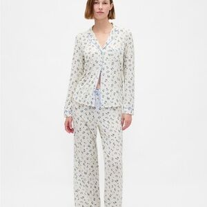 GAP Modal Floral Print Pajama Set - Cream and Blue